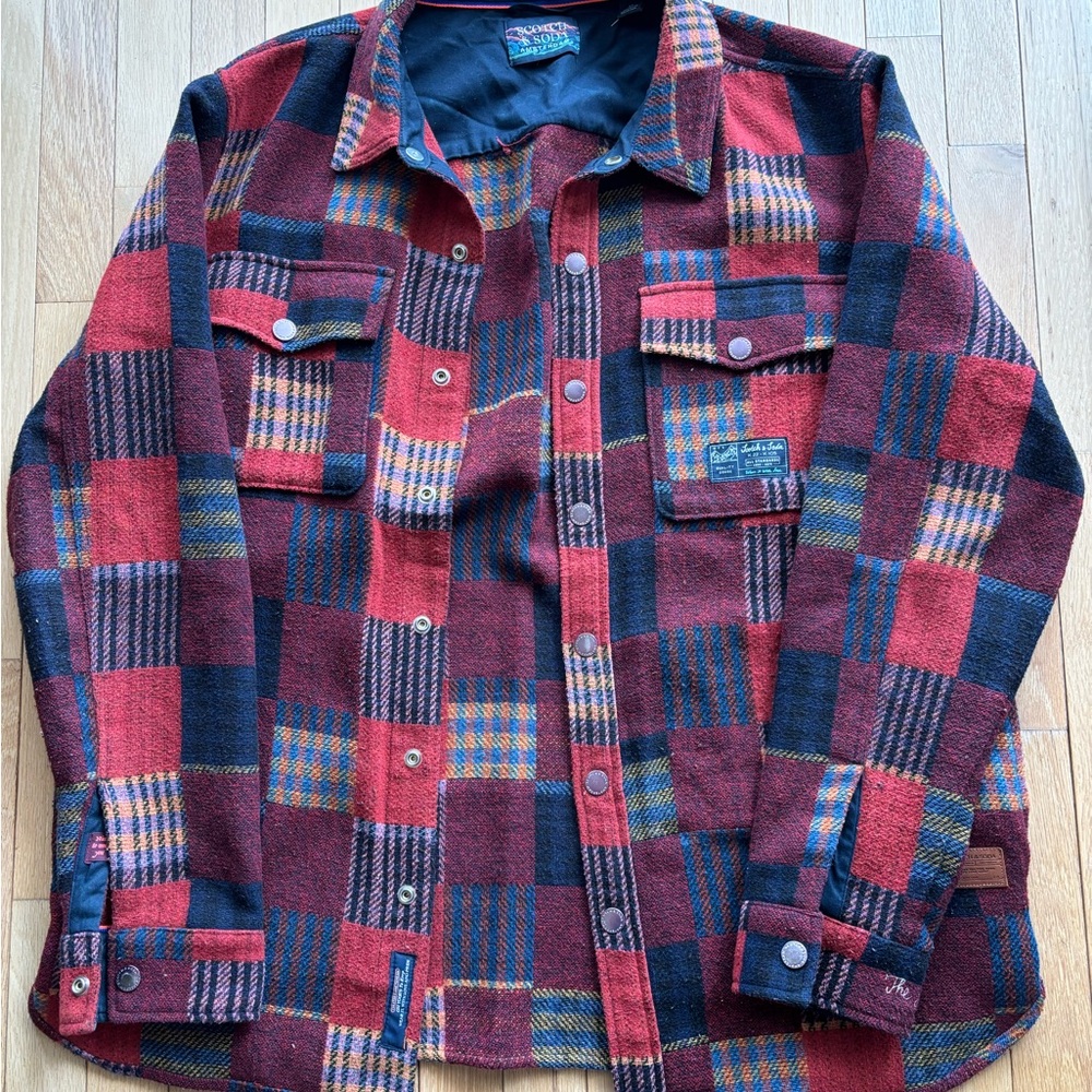 Scotch & Soda Men's Red and Black Plaid Jacket